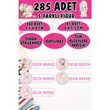 Okul Etiketi Kalem Defter Etiketi Prensesler ve Unicornlar Özel Isimli Etiket 5 Figür - 285 Adet - Renkli - 1,5 x 4 ve 2 x 5,5 Cm
