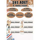 Okul Etiketi Kalem Defter Etiketi Sevimli Ayıcıklar Özel Isimli Etiket 6 Figür - 285 Adet - Renkli - 1,5 x 4 ve 2 x 5,5 Cm