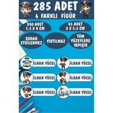 Okul Etiketi Kalem Defter Etiketi Sevimli Polisler Özel Isimli Etiket 6 Figür - 285 Adet - Renkli - 1,5 x 4 ve 2 x 5,5 Cm