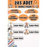 Okul Etiketi Kalem Defter Etiketi Sevimli Şoför Hayvanlar Özel Isimli Etiket 5 Figür - 285 Adet - Renkli - 1,5 x 4 ve 2 x 5,5 Cm