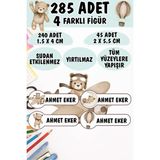 Okul Etiketi Kalem Defter Etiketi Soft Renk Ayıcıklar Özel Isimli Etiket 4 Figür - 285 Adet - Renkli - 1,5 x 4 ve 2 x 5,5 Cm