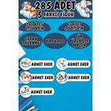 Okul Etiketi Kalem Defter Etiketi Uykucu Sevimli Hayvanlar Özel Isimli Etiket 5 Figür - 285 Adet - Renkli - 1,5 x 4 ve 2 x 5,5 Cm
