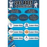 Okul Etiketi Kalem Defter Etiketi Uzay Boşluğu Astronotlar Özel Isimli Etiket 6 Figür - 285 Adet - Renkli - 1,5 x 4 ve 2 x 5,5 Cm
