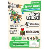 Okul Etiketi Kalem Defter Isimli Etiket Isim Yazılabilen Minecraft - 190 Adet Özel Yeni Tasarım