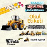 Okul Etiketi Kişiye Özel Kalem Defter Etiketi Iş Makinaları 190 Adet