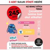 Okul Etiketi Kız Renkli Stıtch Temalı Midi Paket Isme Özel Okul Etiketi / Suluk Etiketi Hediyelidir Stıcker Toplam 245 Adet