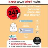 Okul Etiketi Sevimli Kedi Temalı Isme Özel Okul Etiketi Suluk Etiketi Hediyelidir Stıcker Toplam 245 Adet