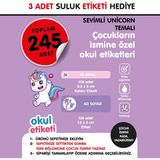 Okul Etiketi Sevimli Unıcorn Temalı Isme Özel Okul Etiketi Suluk Etiketi Hediyelidir Stıcker Toplam 245 Adet