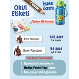 Okul Etiketi SUDAN ETKİLENMEZ, Kalem Defter Etiketi Demir Adam Temalı Özel Isim Yazılabilen Etiket - 252ADET - Çok Renkli