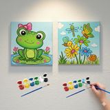 Okul Etkinliği-2'li Tuval Boyama Seti. 20x20 Cm Uv Baskı 6 Akrilik Boya 1 Fırça (SET48)