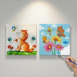 Okul Etkinliği-2'li Tuval Boyama Seti. 20x20 Cm Uv Baskı 6 Akrilik Boya 1 Fırça (SET49)