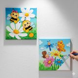 Okul Etkinliği-2'li Tuval Boyama Seti. 20x20 Cm Uv Baskı 6 Akrilik Boya 1 Fırça (SET52)