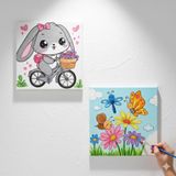 Okul Etkinliği-2'li Tuval Boyama Seti. 20x20 Cm Uv Baskı 6 Akrilik Boya 1 Fırça (SET54)