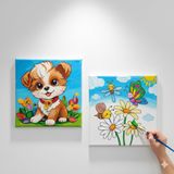 Okul Etkinliği-2'li Tuval Boyama Seti. 20x20 Cm Uv Baskı 6 Akrilik Boya 1 Fırça (SET55)