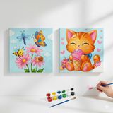 Okul Etkinliği-2'li Tuval Boyama Seti. 20x20 Cm Uv Baskı 6 Akrilik Boya 1 Fırça (SET56)