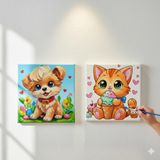 Okul Etkinliği-2'li Tuval Boyama Seti. 20x20 Cm Uv Baskı 6 Akrilik Boya 1 Fırça (SET57)