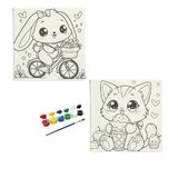 Okul Etkinliği-2'li Tuval Boyama Seti. 20x20 Cm Uv Baskı 6 Akrilik Boya 1 Fırça (SET58)