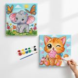 Okul Etkinliği-2'li Tuval Boyama Seti. 20x20 Cm Uv Baskı 6 Akrilik Boya 1 Fırça (SET59)