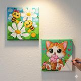 Okul Etkinliği-2'li Tuval Boyama Seti. 20x20 Cm Uv Baskı 6 Akrilik Boya 1 Fırça (SET60)