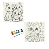 Okul Etkinliği-2'li Tuval Boyama Seti. 20x20 Cm Uv Baskı 6 Akrilik Boya 1 Fırça (SET62)