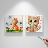 Okul Etkinliği-2'li Tuval Boyama Seti. 20x20 Cm Uv Baskı 6 Akrilik Boya 1 Fırça (SET63)