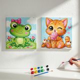 Okul Etkinliği-2'li Tuval Boyama Seti. 20x20 Cm Uv Baskı 6 Akrilik Boya 1 Fırça (SET64)