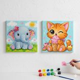Okul Etkinliği-2'li Tuval Boyama Seti. 20x20 Cm Uv Baskı 6 Akrilik Boya 1 Fırça (SET65)