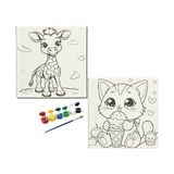 Okul Etkinliği-2'li Tuval Boyama Seti. 20x20 Cm Uv Baskı 6 Akrilik Boya 1 Fırça (SET66)