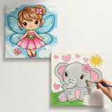 Okul Etkinliği-2'li Tuval Boyama Seti. 20x20 Cm Uv Baskı 6 Akrilik Boya 1 Fırça (SET67)