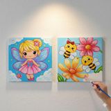 Okul Etkinliği-2'li Tuval Boyama Seti. 20x20 Cm Uv Baskı 6 Akrilik Boya 1 Fırça (SET68)