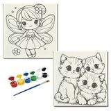 Okul Etkinliği-2'li Tuval Boyama Seti. 20x20 Cm Uv Baskı 6 Akrilik Boya 1 Fırça (SET71)