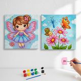 Okul Etkinliği-2'li Tuval Boyama Seti. 20x20 Cm Uv Baskı 6 Akrilik Boya 1 Fırça (SET72)