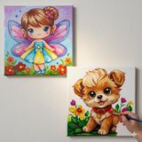 Okul Etkinliği-2'li Tuval Boyama Seti. 20x20 Cm Uv Baskı 6 Akrilik Boya 1 Fırça (SET75)