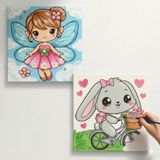 Okul Etkinliği-2'li Tuval Boyama Seti. 20x20 Cm Uv Baskı 6 Akrilik Boya 1 Fırça (SET76)