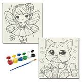 Okul Etkinliği-2'li Tuval Boyama Seti. 20x20 Cm Uv Baskı 6 Akrilik Boya 1 Fırça (SET77)