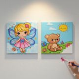 Okul Etkinliği-2'li Tuval Boyama Seti. 20x20 Cm Uv Baskı 6 Akrilik Boya 1 Fırça (SET78)
