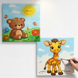 Okul Etkinliği-2'li Tuval Boyama Seti. 20x20 Cm Uv Baskı 6 Akrilik Boya 1 Fırça (SET79)