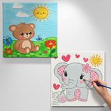 Okul Etkinliği-2'li Tuval Boyama Seti. 20x20 Cm Uv Baskı 6 Akrilik Boya 1 Fırça (SET80)