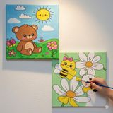 Okul Etkinliği-2'li Tuval Boyama Seti. 20x20 Cm Uv Baskı 6 Akrilik Boya 1 Fırça (SET81)