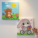 Okul Etkinliği-2'li Tuval Boyama Seti. 20x20 Cm Uv Baskı 6 Akrilik Boya 1 Fırça (SET83)