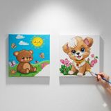 Okul Etkinliği-2'li Tuval Boyama Seti. 20x20 Cm Uv Baskı 6 Akrilik Boya 1 Fırça (SET84)