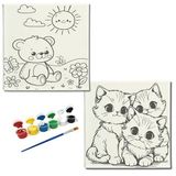 Okul Etkinliği-2'li Tuval Boyama Seti. 20x20 Cm Uv Baskı 6 Akrilik Boya 1 Fırça (SET88)