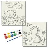Okul Etkinliği-2'li Tuval Boyama Seti. 20x20 Cm Uv Baskı 6 Akrilik Boya 1 Fırça (SET89)