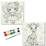 Okul Etkinliği-2'li Tuval Boyama Seti. 20x20 Cm Uv Baskı 6 Akrilik Boya 1 Fırça (SET91)