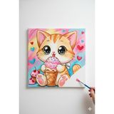 Okul Etkinliği- Tuval Boyama Seti. 20x20 Cm Uv Baskı 3 Akrilik Boya 1 Fırça (KEDİ-2)
