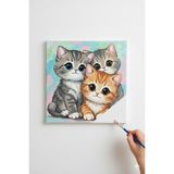 Okul Etkinliği- Tuval Boyama Seti. 20x20 Cm Uv Baskı 3 Akrilik Boya 1 Fırça (KEDİ KARDEŞLER)