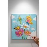 Okul Etkinliği- Tuval Boyama Seti. 20x20 Cm Uv Baskı 3 Akrilik Boya 1 Fırça (KELEBEKLER)