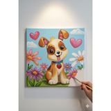 Okul Etkinliği- Tuval Boyama Seti. 20x20 Cm Uv Baskı 3 Akrilik Boya 1 Fırça (KÖPEK-1)