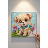 Okul Etkinliği- Tuval Boyama Seti. 20x20 Cm Uv Baskı 3 Akrilik Boya 1 Fırça (KÖPEK-2)