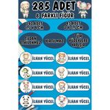 Okul Kalem Defter Etiketi Astronot Sevimli Hayvanlar Özel Isimli Etiket 8 Figür - 285 Adet - Renkli - 1,5 x 4 ve 2 x 5,5 Cm